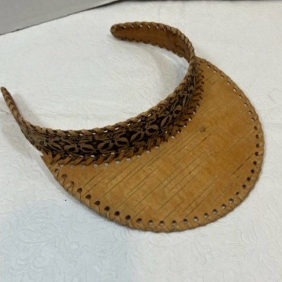 Handmade Natural Wicker Hair Band/Sun Visor From Birch Bark Floral Design - Picture 3 of 6